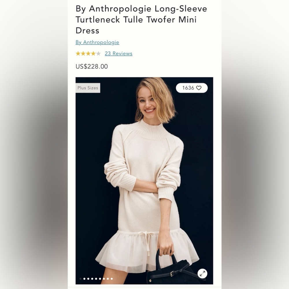 NWT Size MP -Anthro Long-Sleeve Turtleneck Tulle Twofer Mini Dress (NWT US$ 228) - Picture 1 of 16